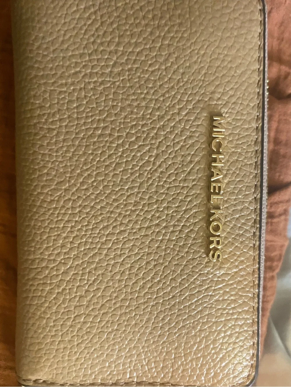Michael Kors Pebbled Leather Wallet in Beige with Gold Logo